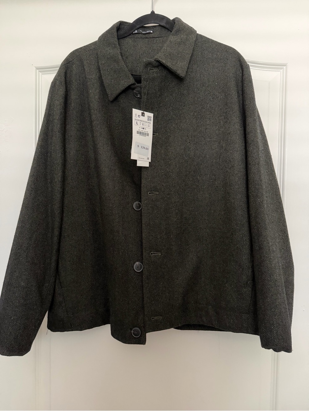 Zara Men's Charcoal Button-Up Shirt Jacket size L NWT
